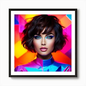 Abstract Short Hair Brunette Woman Art Print