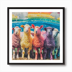 Rainbow Sheep Retro Collage 3 Art Print