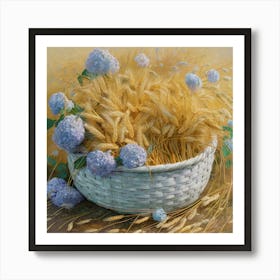 Hydrangeas In A Basket Art Print