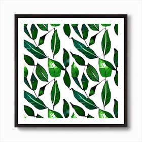 Green Leaves On A White Background 2 Art Print