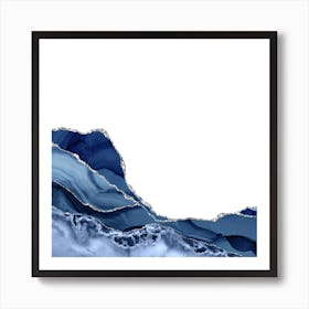 Navy & Silver Agate Texture 05 Art Print