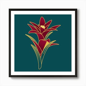 Red Flower On A Green Background Art Print