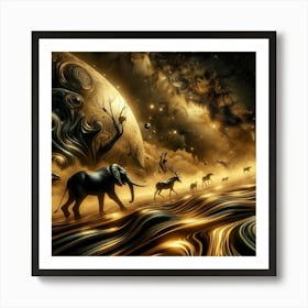 Elephants In Space Art Print