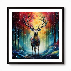 Enchanted Frost: Christmas Deer Symphony Art Print