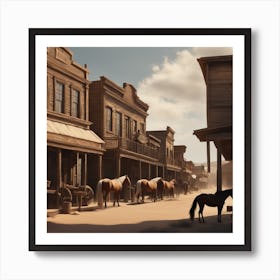 Western Town In Texas With Horses No People Perfect Composition Beautiful Detailed Intricate Insa (3) Art Print