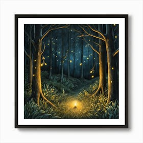 Fireflies In The Forest 2 Art Print