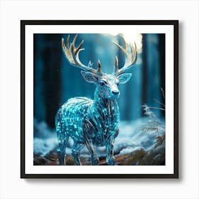 Firefly Whimsical Robotic Deer With Teal And Iridescent Details In A Frosty, Enchanted Forest 93275 (2) Art Print