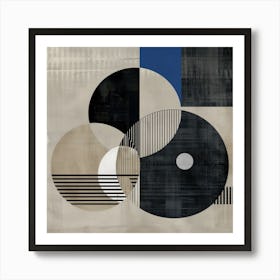 Abstract Blue, Beige and Black Circles - Geometric Art Art Print