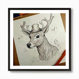 Deer In A Hat 5 Art Print