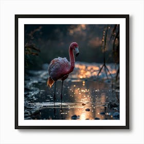 Flamingo At Sunset 10 Art Print