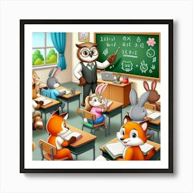 Cartoon Owls In Classroom Art Print