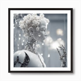 Porcelain And Hammered Matt Silver Android Marionette Showing Cracked Inner Working, Tiny White Flow (3) Art Print