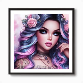 Pretty Girl With Tattoos Art Print