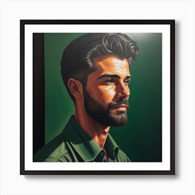 Enchanting Realism, Paint a captivating portrait of man 4, that showcases the subject's unique personality and charm. Generated with AI, Art Style_V4 Creative, Negative Promt: no unpopular themes or styles, CFG Scale_12, Step Scale_50. Art Print