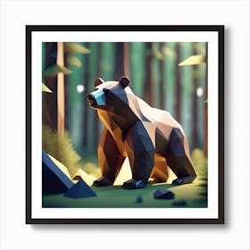 Low Poly Bear In The Forest Art Print