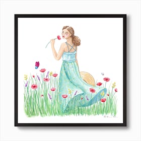 Girl in poppy fields Art Print