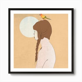 Twilight Of The Moon Girl With A Bird On Her Head Art Print