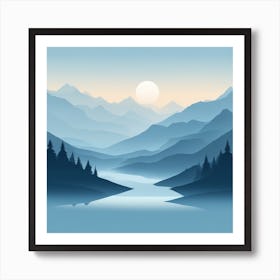 Misty mountains background in blue tone 75 Art Print