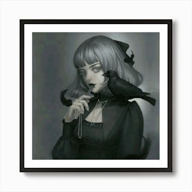 Gothic Girl With Crow Art Print