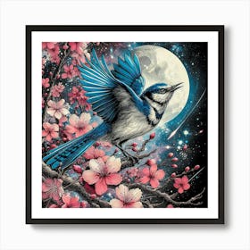 Blue Jay Mocking Bird Feathered Art Print