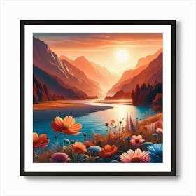 Sunset In The Mountains Art Print