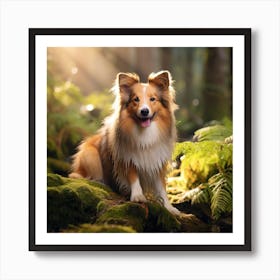 Shetland Sheepdog In The Forest Art Print