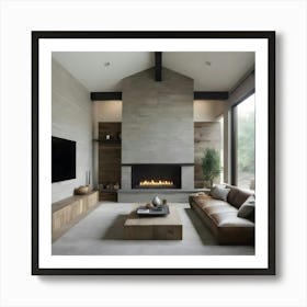 Modern Living Room With Fireplace 3 Art Print