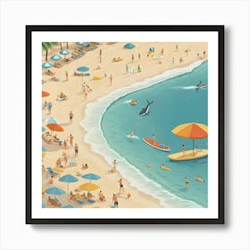 Illustration Of Beach Scene Art Print