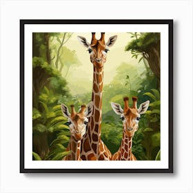 Giraffe Family In The Jungle Art Print