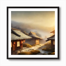 Firefly Rustic Rooftop Japanese Vintage Village Landscape 51167 Art Print