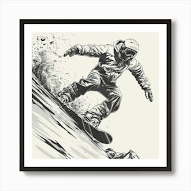 Snowboarder In Black And White 1 Art Print