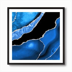 Royal Blue & Silver Agate Texture 01 Art Print