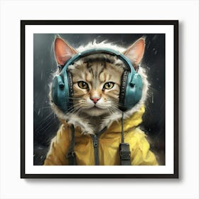 Cat With Headphones 3 Art Print