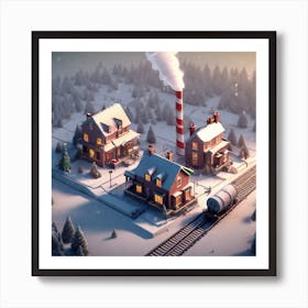 Christmas Decorated Home Outside Isometric Digital Art Smog Pollution Toxic Waste Chimneys And Art Print