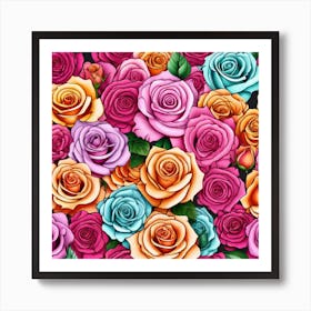 Colorful Roses Seamless Pattern 8 Art Print