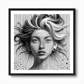 Black & White Abstract Woman With Spider Web Texture Art Print
