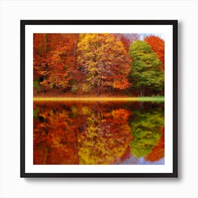 Autumn Trees Reflected In A Lake Art Print