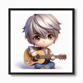 Cute chini boy playing guitar Art Print