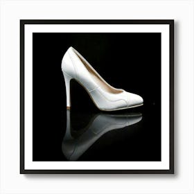 Firefly White, Ladies Shoe, Black Background, Minimalistic, Elegant, Fashion, Stylish, Monochrome, (1) Art Print