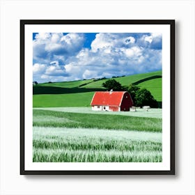 A Peaceful Countryside Scene With Rolling Green Hills A Charming Farmhouse And A Clear Blue Sky D (2) Art Print