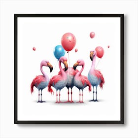 Flamingos With Balloons Art Print