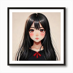 Firefly Cute, 10 Year Old, Anime, Girl, Long Hair, Straight, Black Hair, Reddish Brown Eyes, Pale Sk (11) Art Print