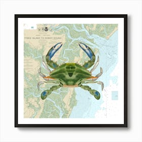 Blue Crab By James Ellsworth De Kay Chart On Georgia Nautical Chart 11509 Art Print