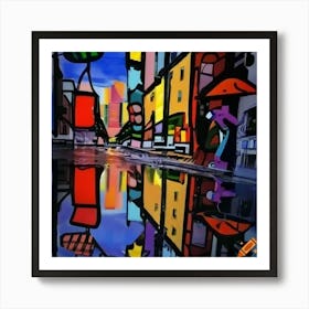 Night Time City Reflections Art Print