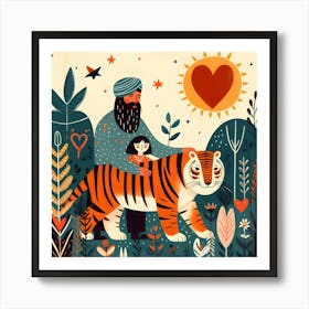 Tiger, Father, and Girl in the Jungle  Art Print