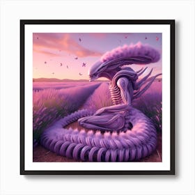 Alien Contemplating In A Lavender Field Art Print