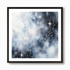 Abstract Galaxy In Watercolor Foreground Dust And Silver Sparkles Shimmering Space With A Bokeh Ef (7) Art Print