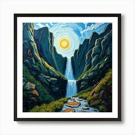 Waterfall In The Mountains 2 Art Print