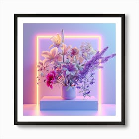 Neon Flowers In A Vase Art Print