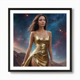 Girl In A Gold Dress Art Print